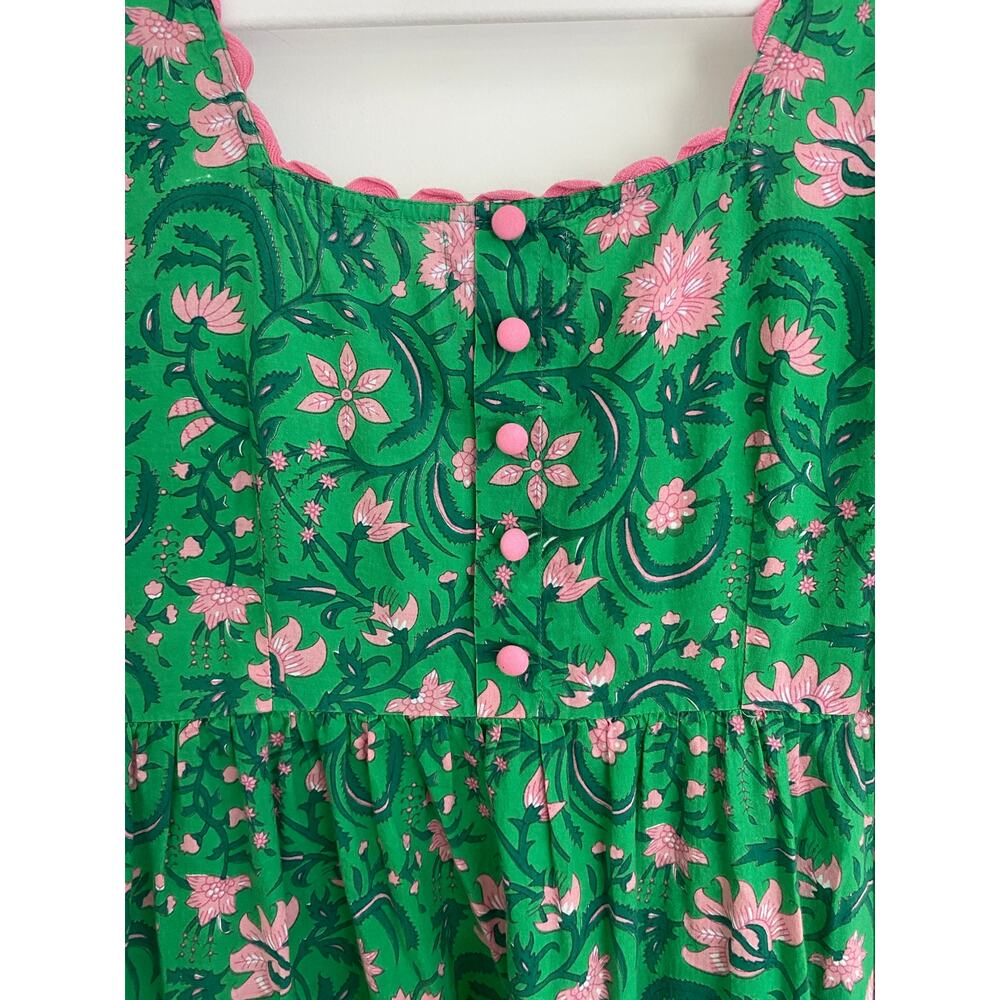 Pink City Prints Tuckernuck Green Forest Rose Maisie Midi Block Print Dress XS - Picture 9 of 11